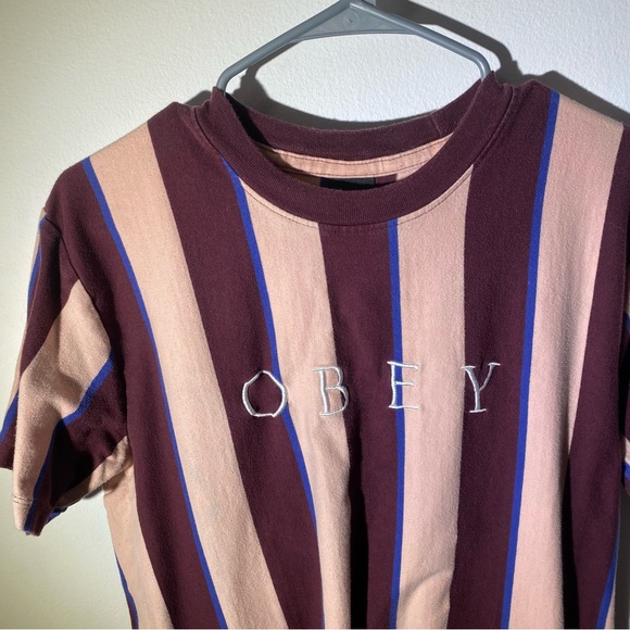 OBEY short sleeve pink tee with a few colours and stripes - Picture 7 of 7
